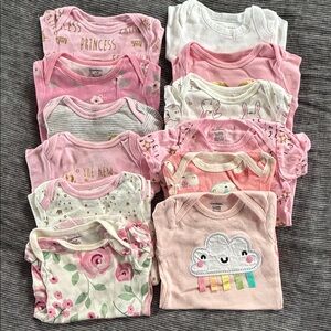 Gerber Pink & White Baby Girl Onesie Lot of 12 onesies